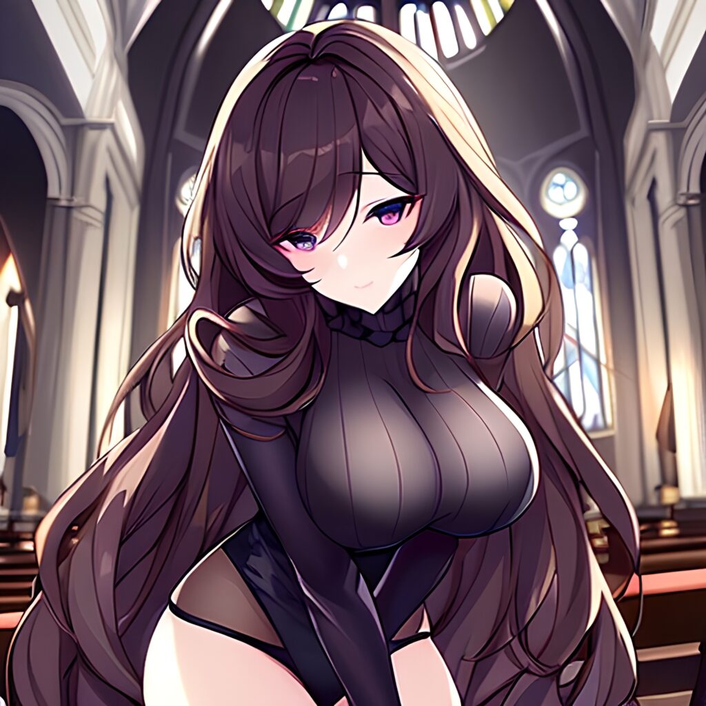 messy hair long hair fishnet church brunette woman 