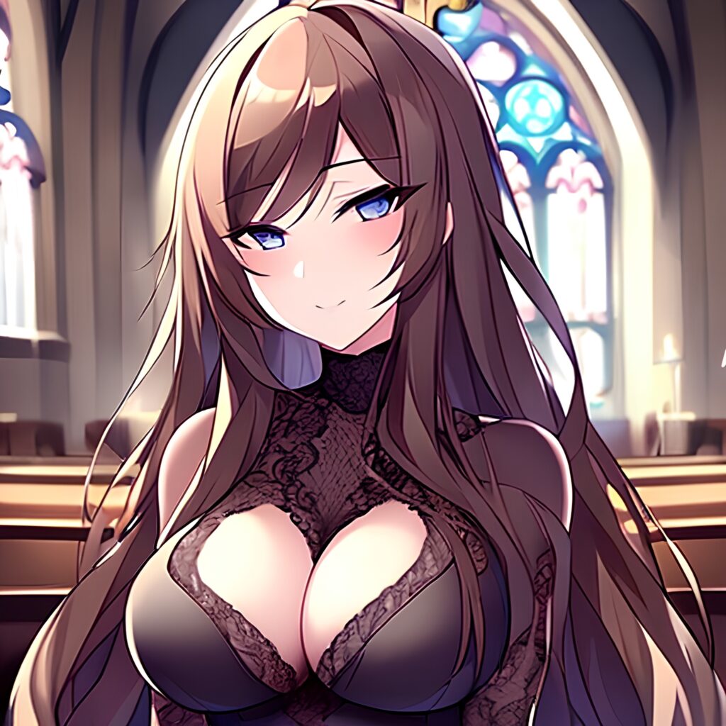 messy hair long hair fishnet church brunette woman 