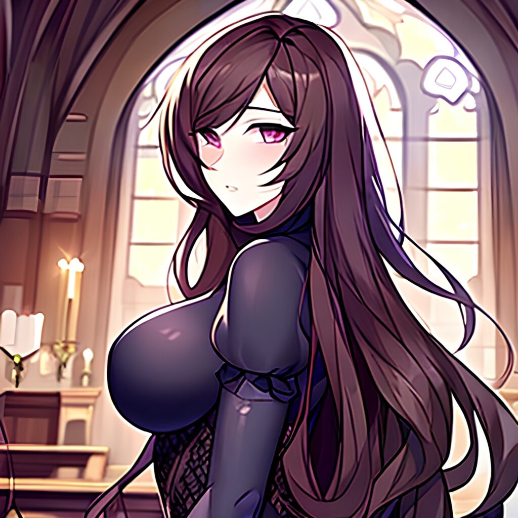 messy hair long hair fishnet church woman brunette 