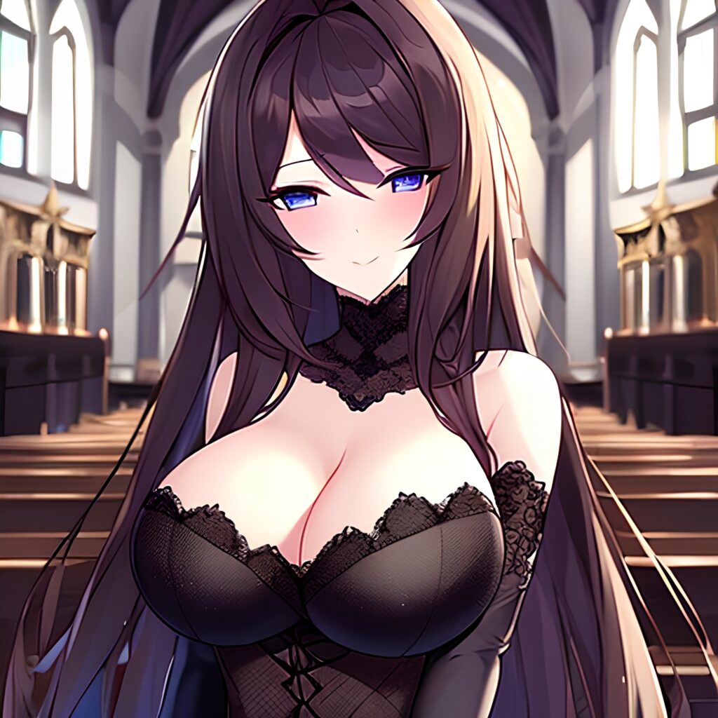 messy hair long hair fishnet church woman brunette 