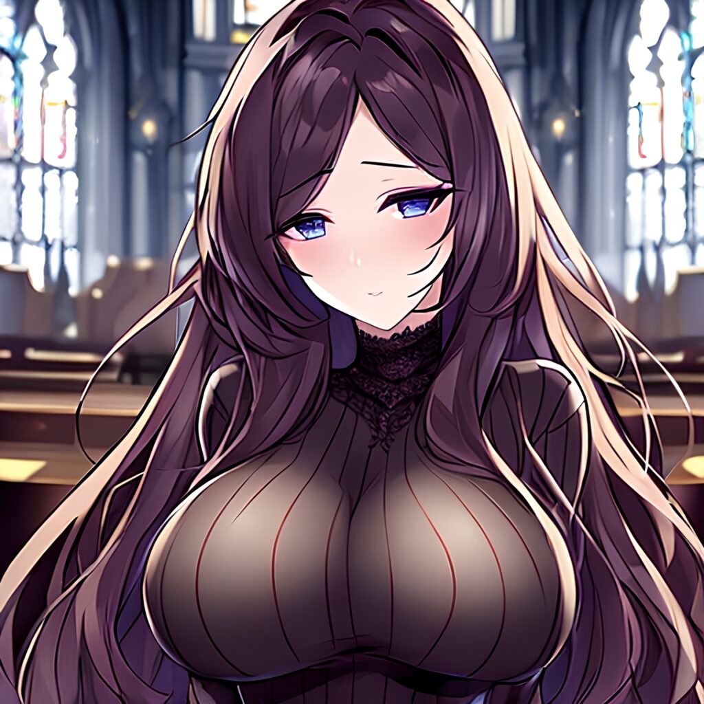 messy hair long hair fishnet church woman brunette 