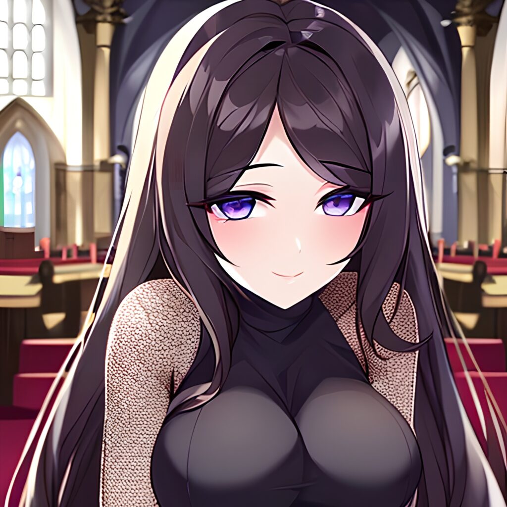 messy hair long hair fishnet church woman brunette 