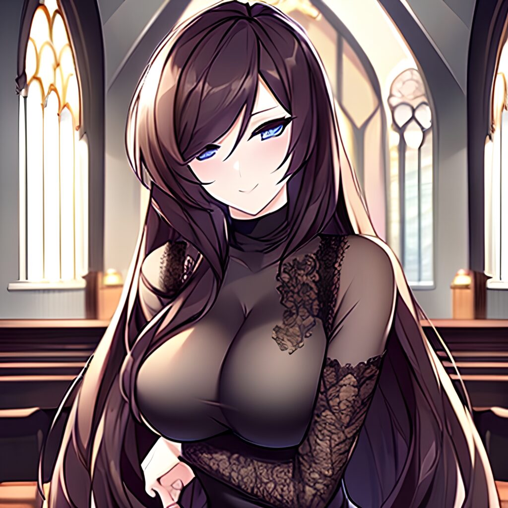 messy hair long hair fishnet church woman brunette 