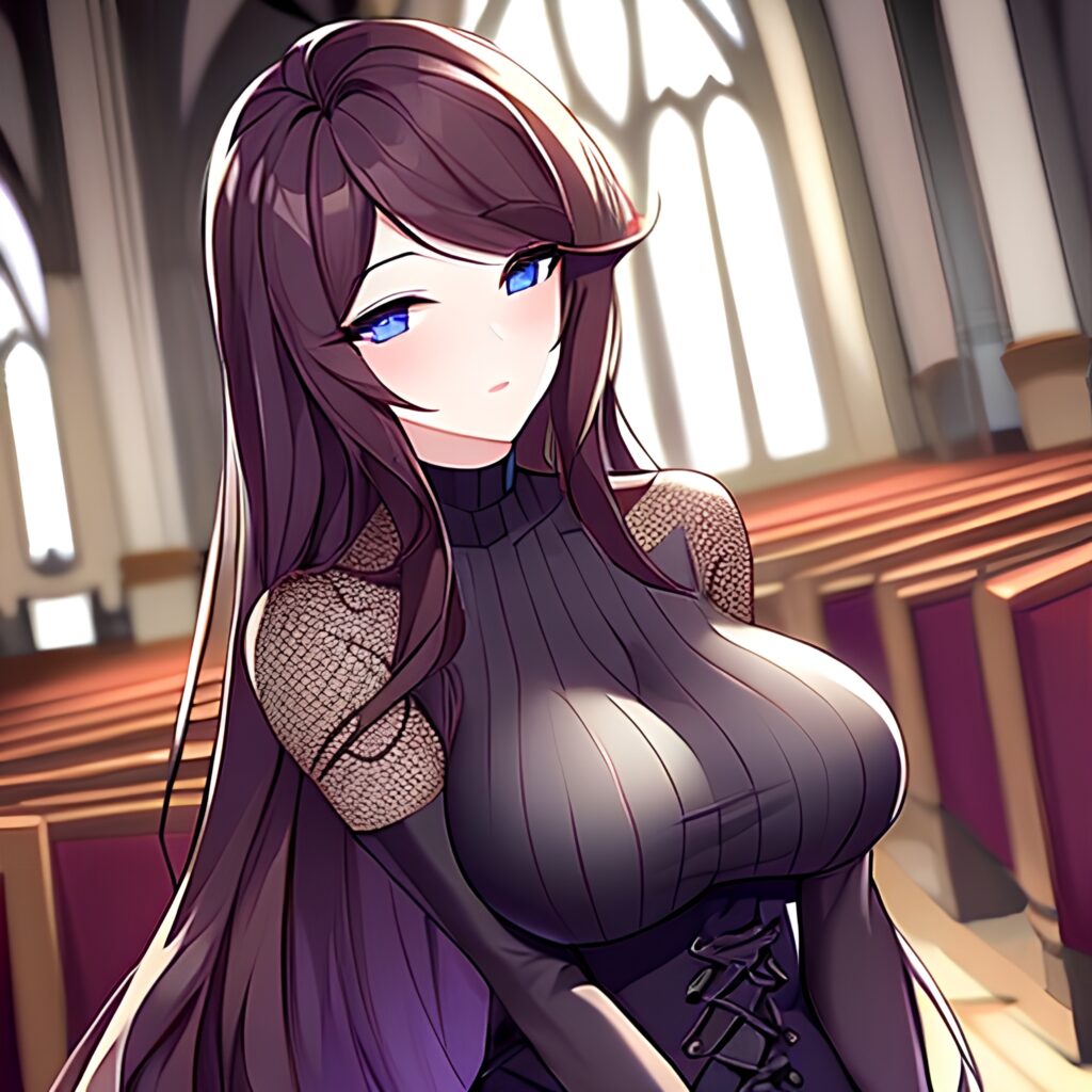 messy hair long hair fishnet woman brunette church 