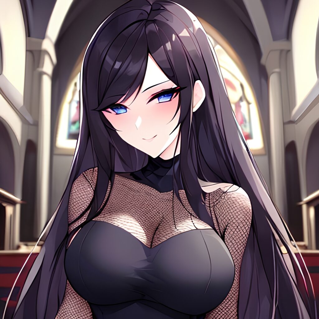 messy hair long hair fishnet woman brunette church 