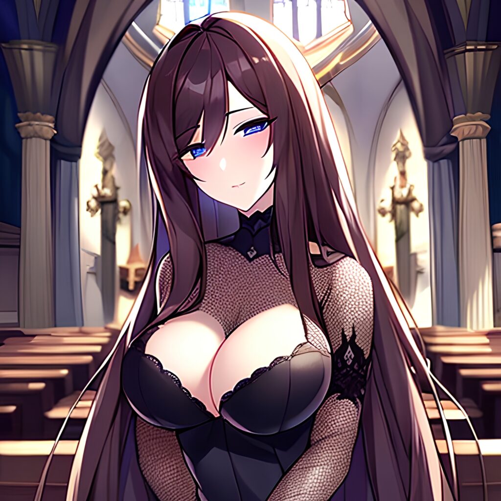 messy hair long hair fishnet woman brunette church 