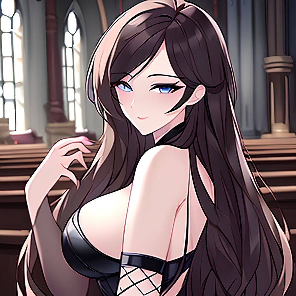 messy hair long hair fishnet woman brunette church 