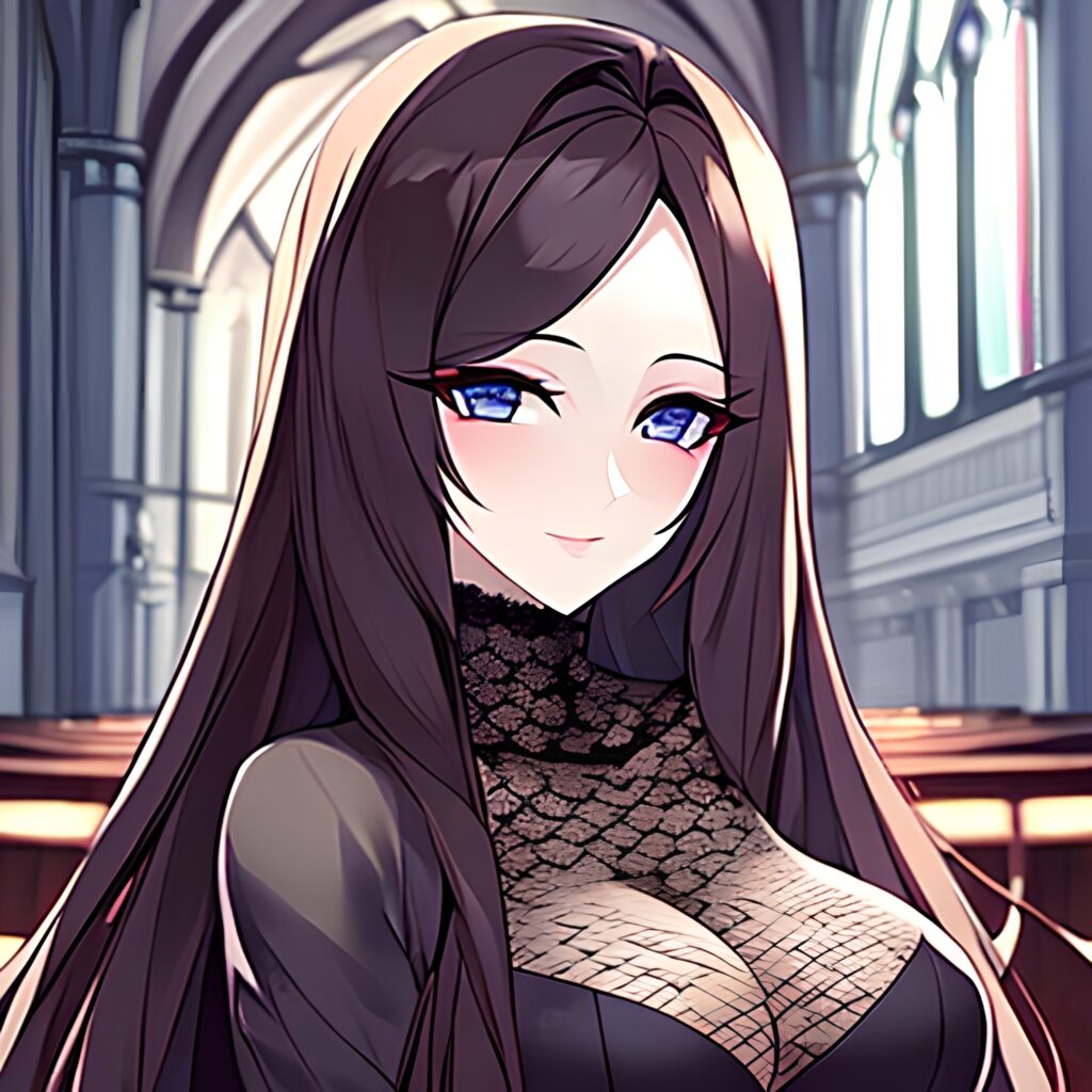 messy hair long hair fishnet woman church brunette 