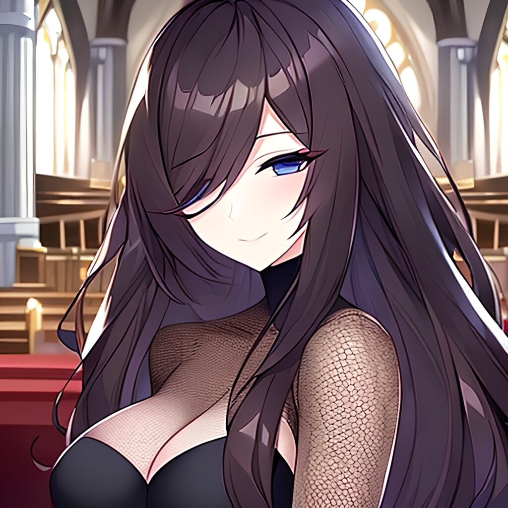 messy hair long hair fishnet woman church brunette 