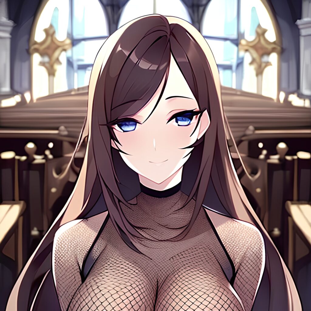 messy hair long hair fishnet woman church brunette