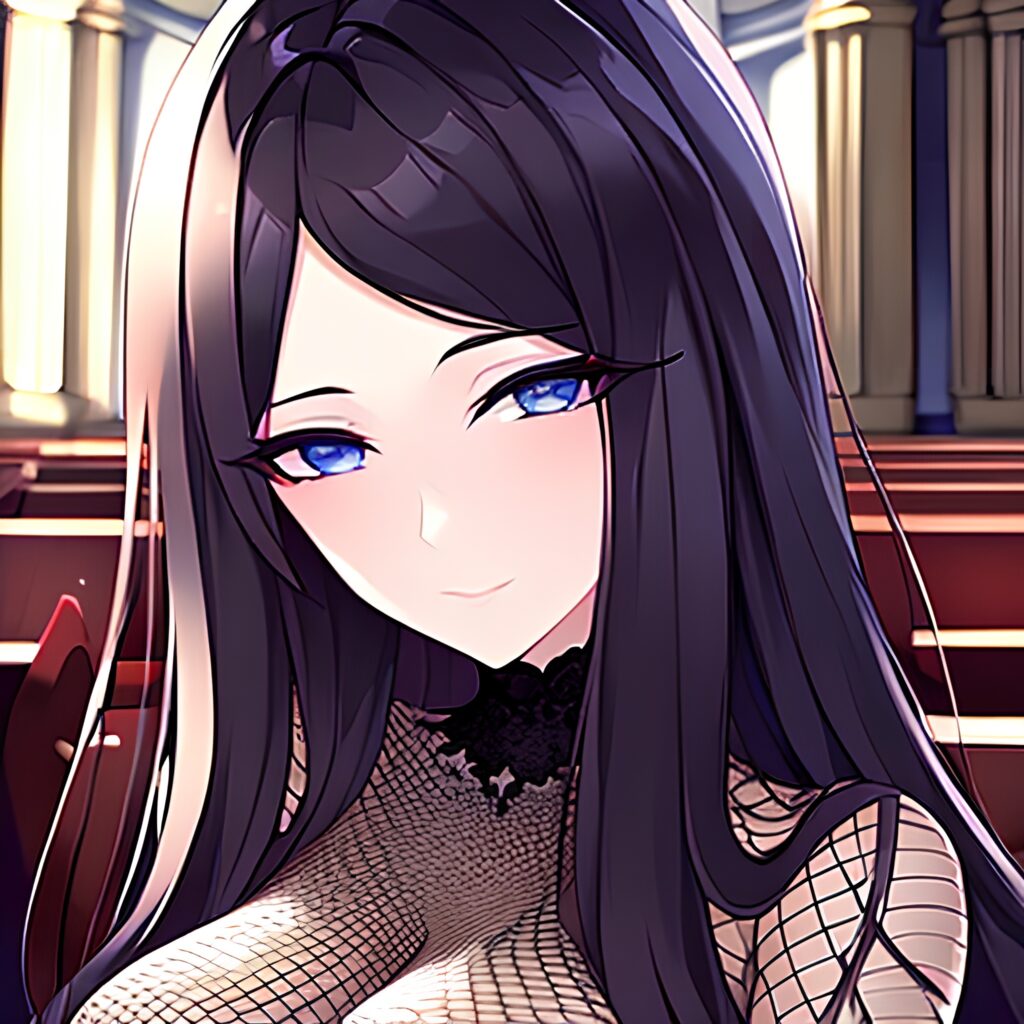 messy hair long hair woman brunette church fishnet 