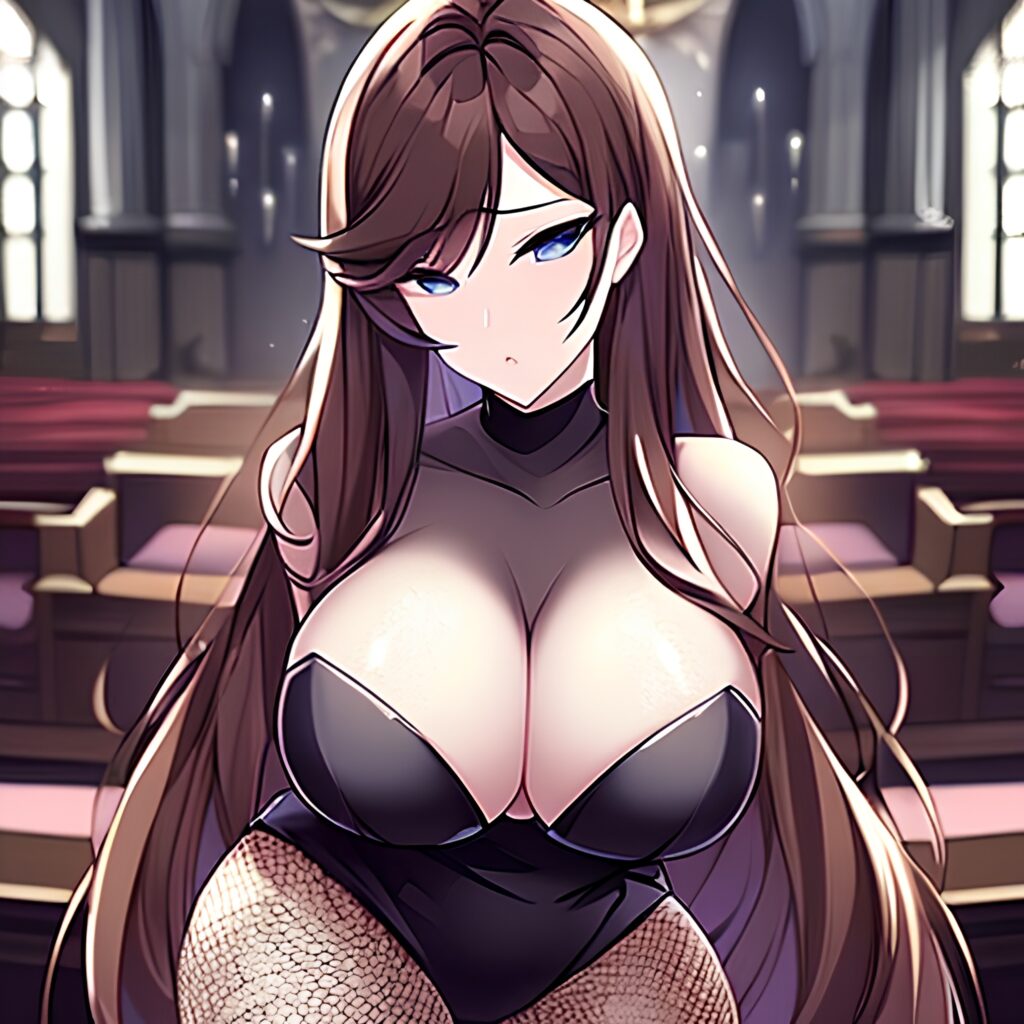 messy hair long hair woman brunette fishnet church 