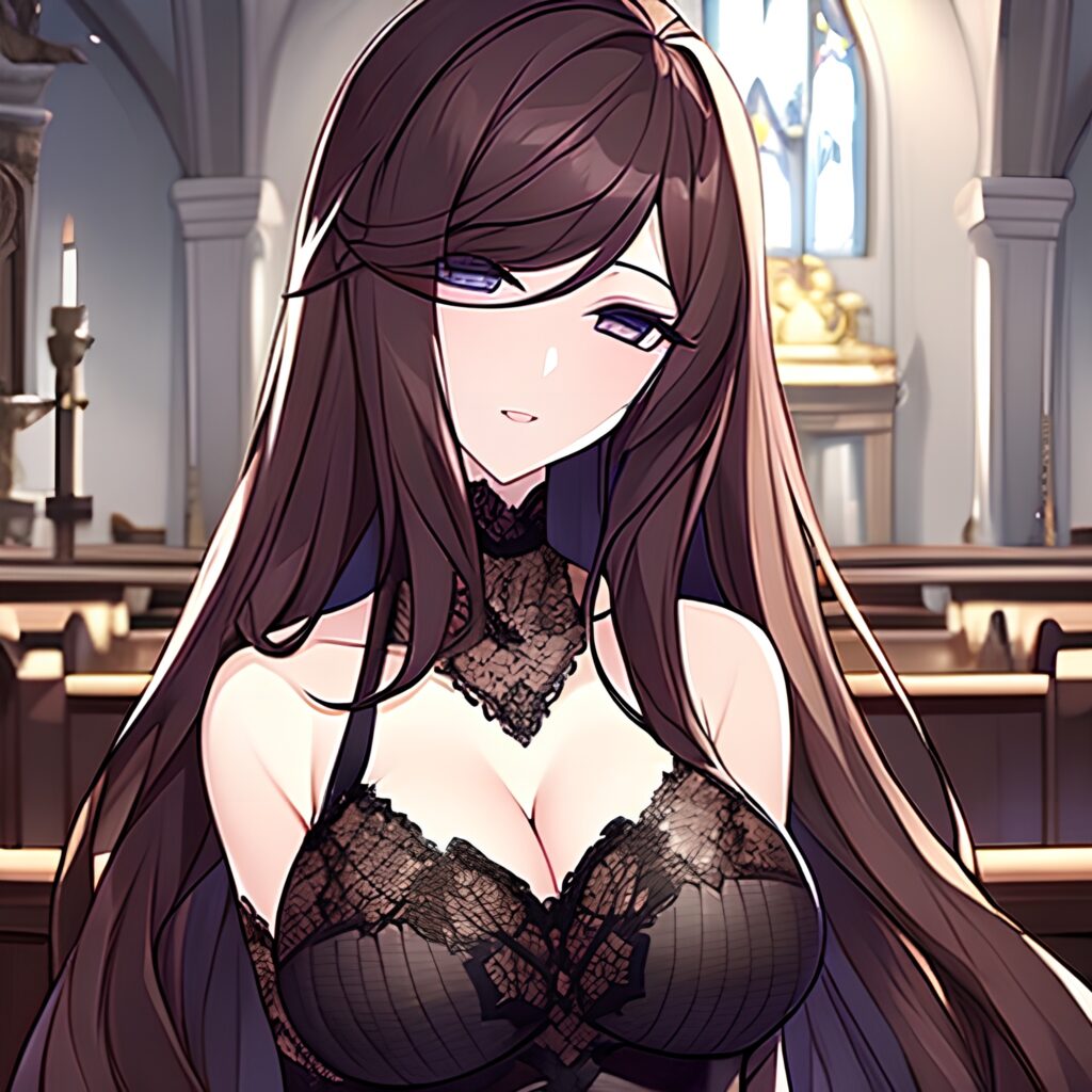 messy hair long hair woman brunette fishnet church 