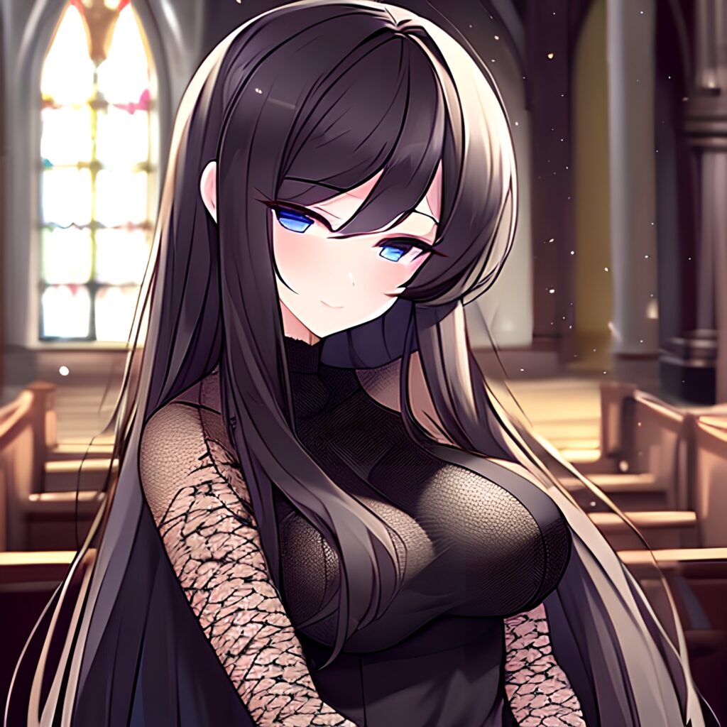 messy hair long hair woman brunette fishnet church 