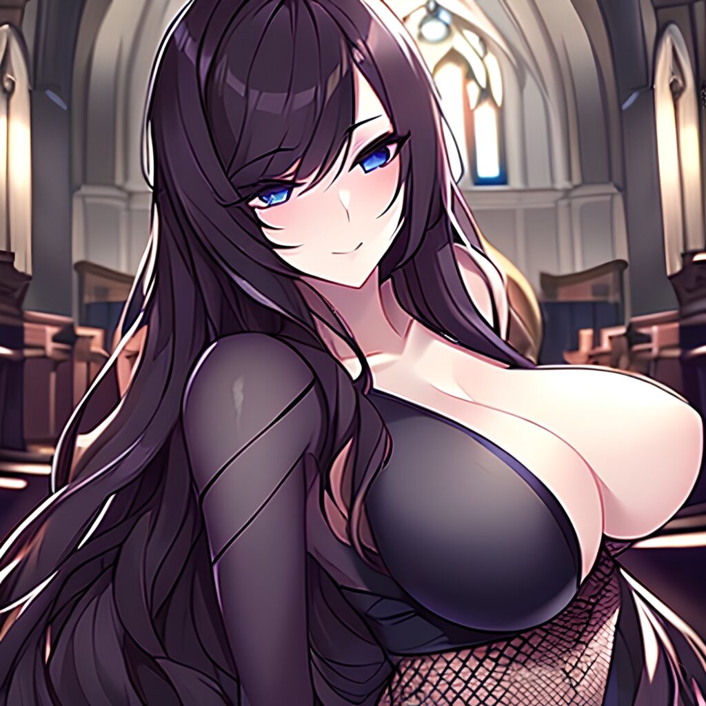 messy hair long hair woman brunette fishnet church 