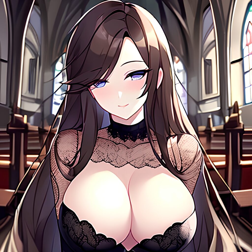 messy hair long hair woman church brunette fishnet 