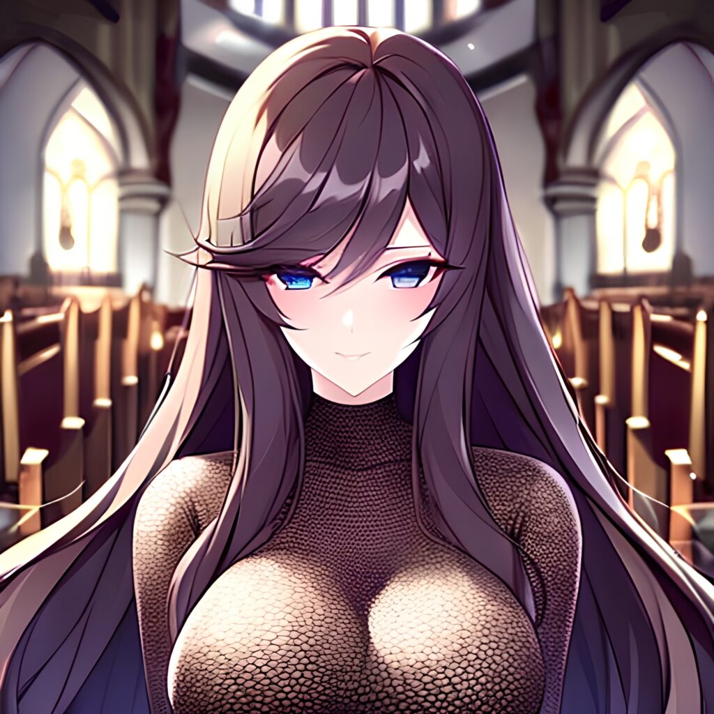 messy hair long hair woman church fishnet brunette 