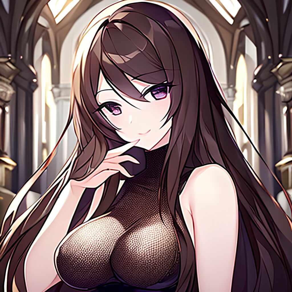 messy hair long hair woman church fishnet brunette 