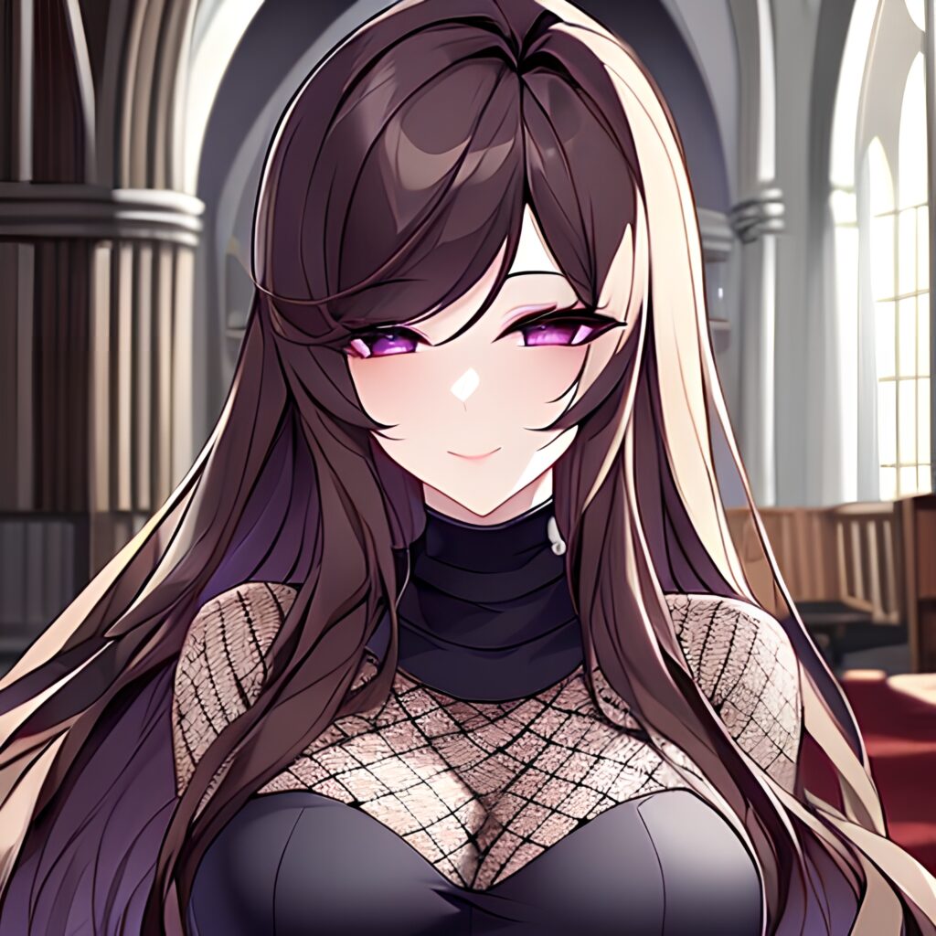 messy hair long hair woman church fishnet brunette 