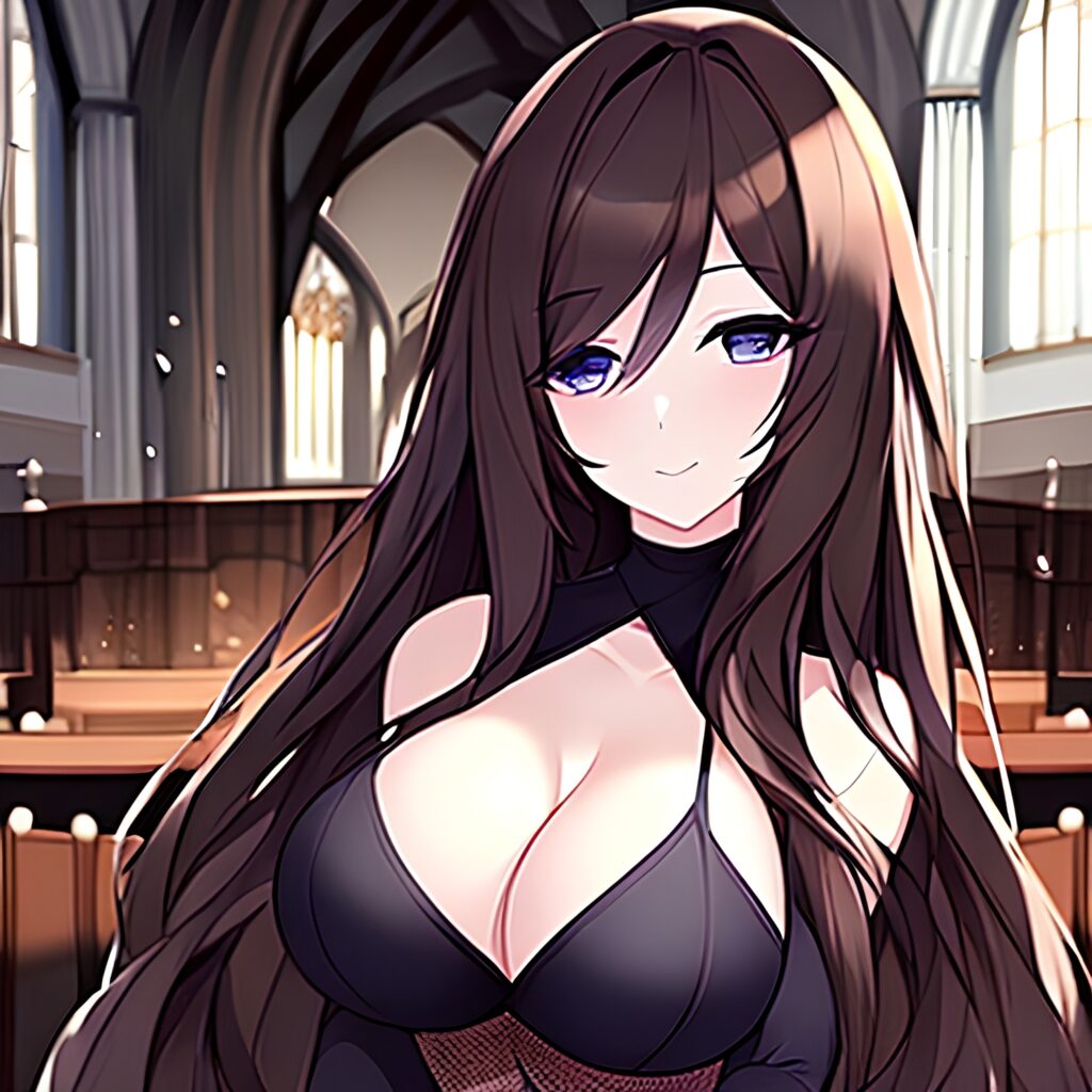 messy hair long hair woman church fishnet brunette 