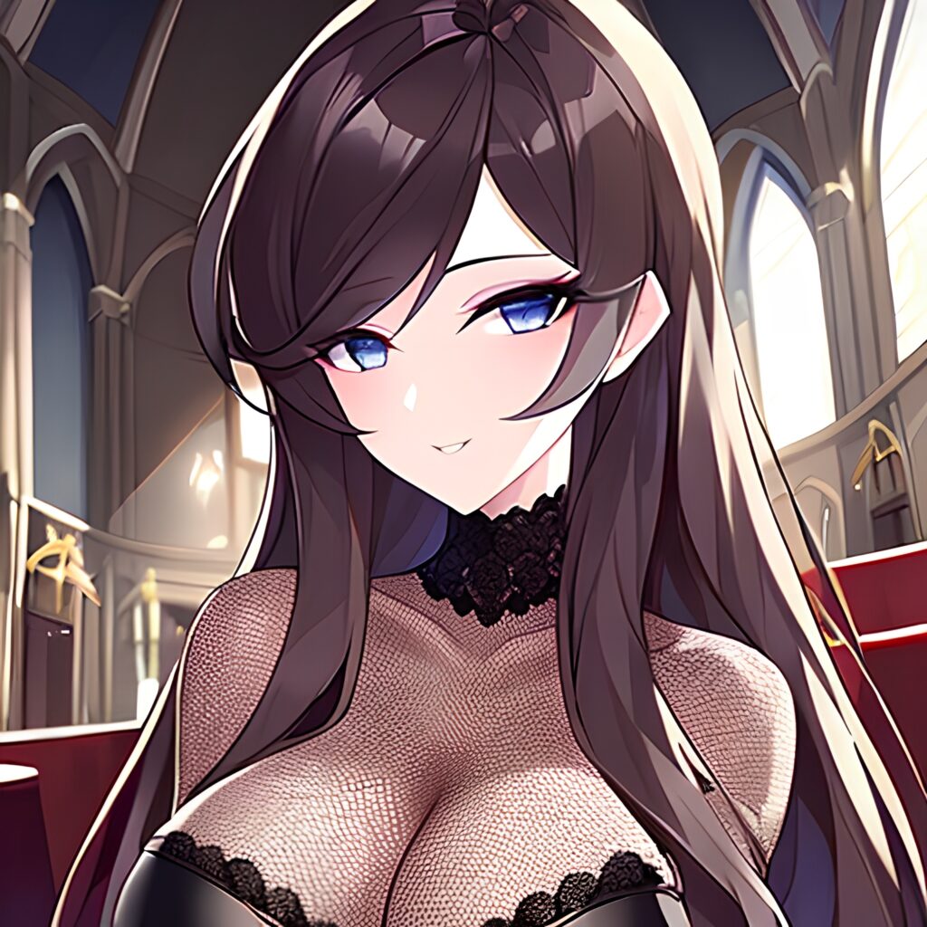 messy hair long hair woman fishnet brunette church