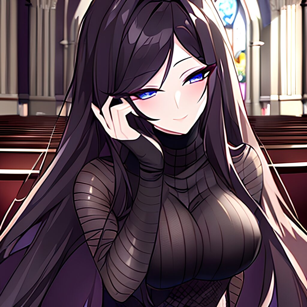 messy hair long hair woman fishnet brunette church 