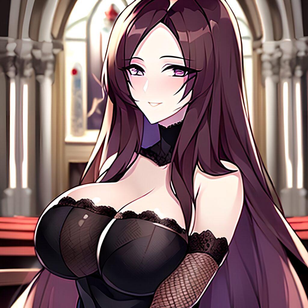 messy hair long hair woman fishnet brunette church 