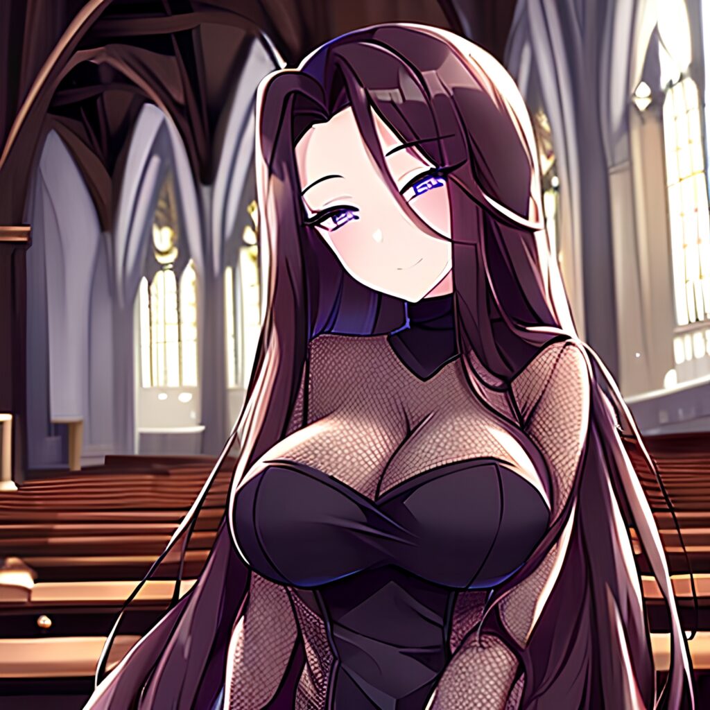 messy hair long hair woman fishnet brunette church 