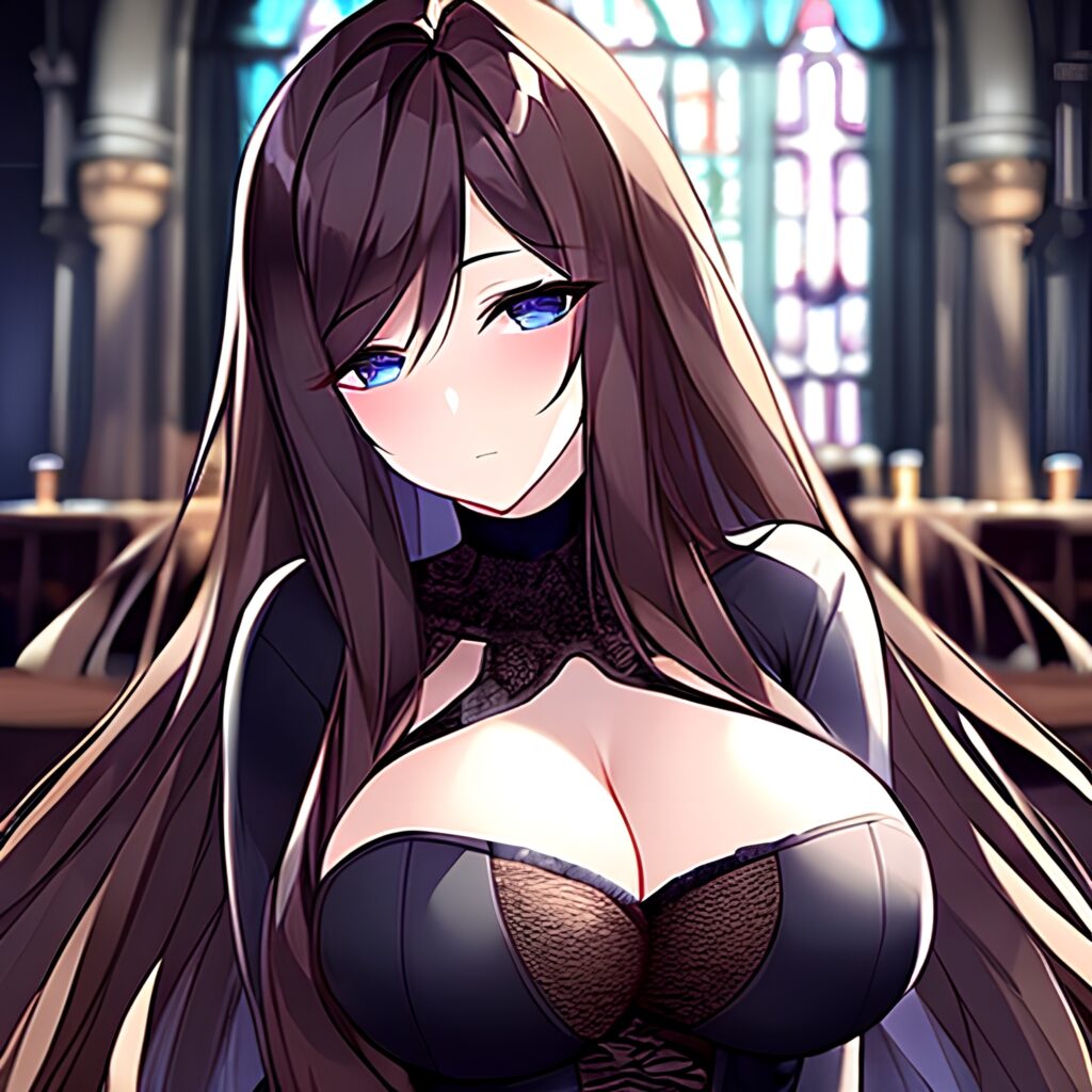 messy hair long hair woman fishnet brunette church