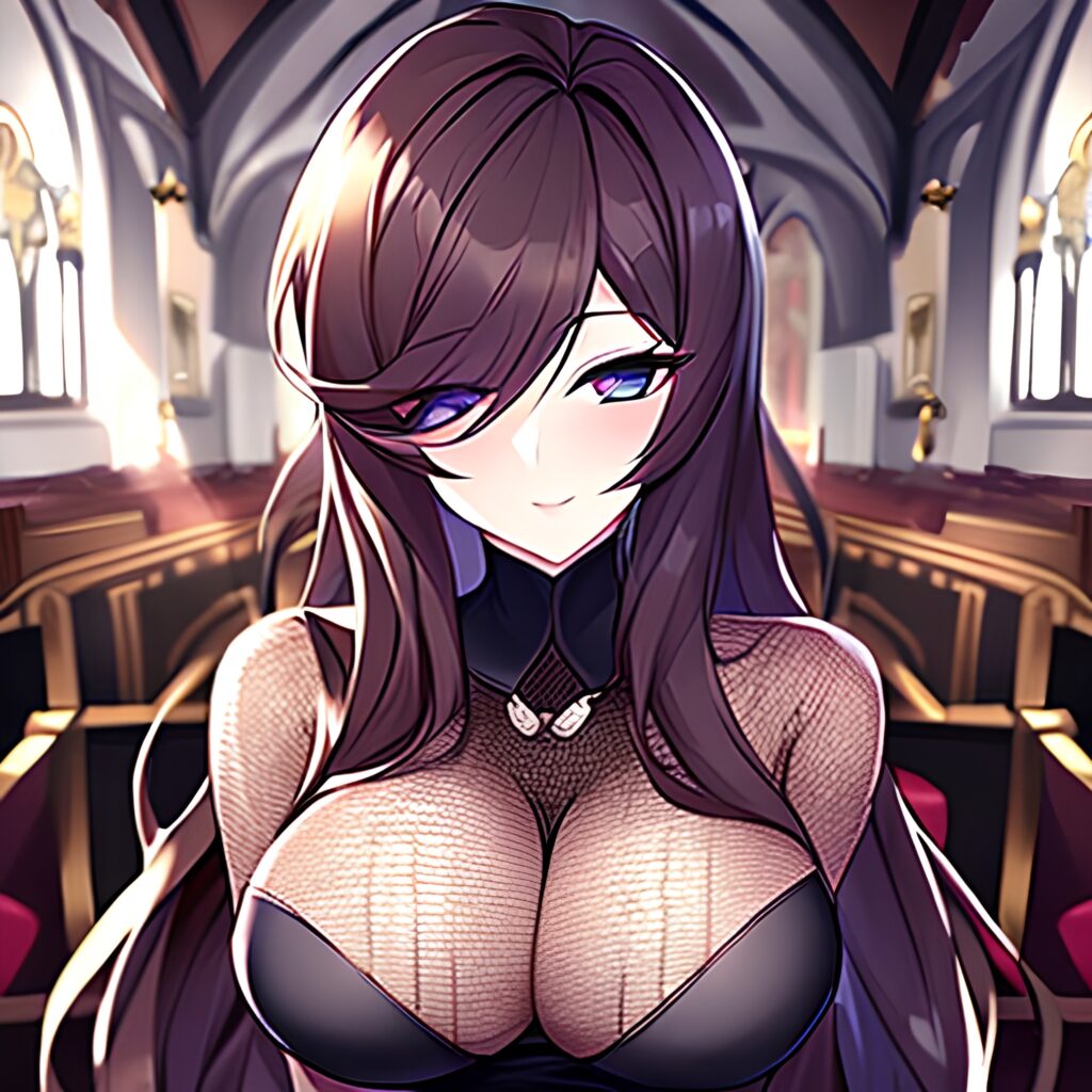 messy hair long hair woman fishnet church brunette 