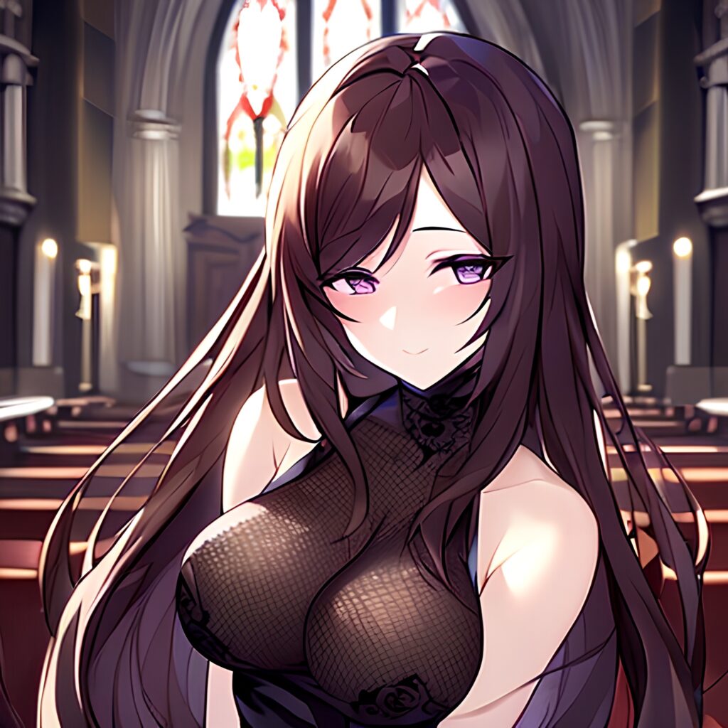 messy hair woman brunette church fishnet long hair 