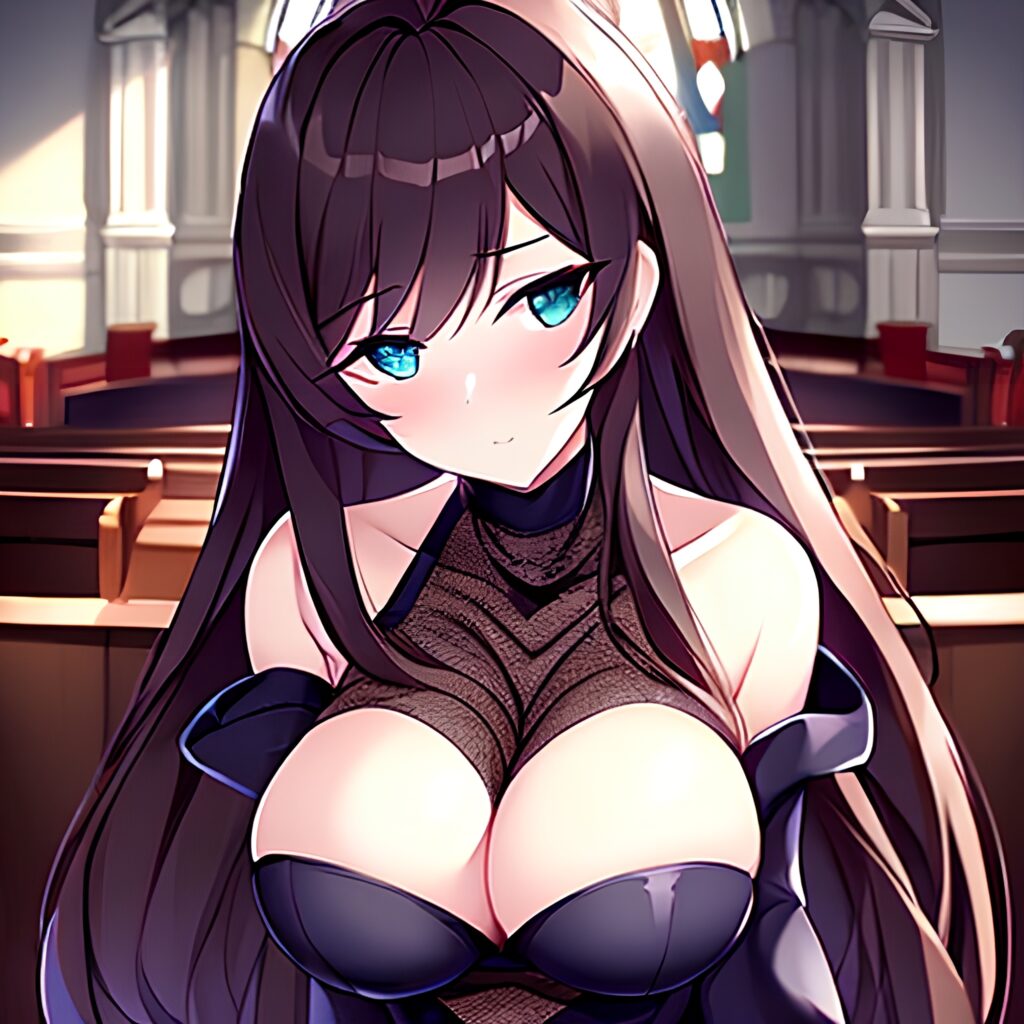 messy hair woman brunette church fishnet long hair 