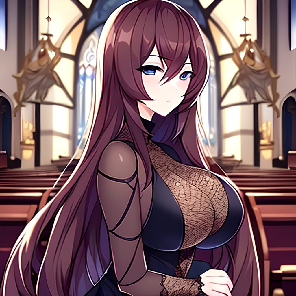 messy hair woman brunette church long hair fishnet 