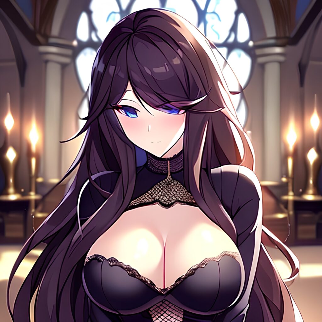 messy hair woman brunette church long hair fishnet 