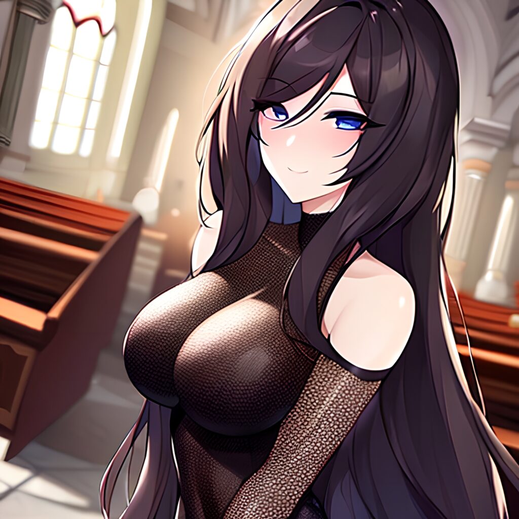 messy hair woman brunette church long hair fishnet 