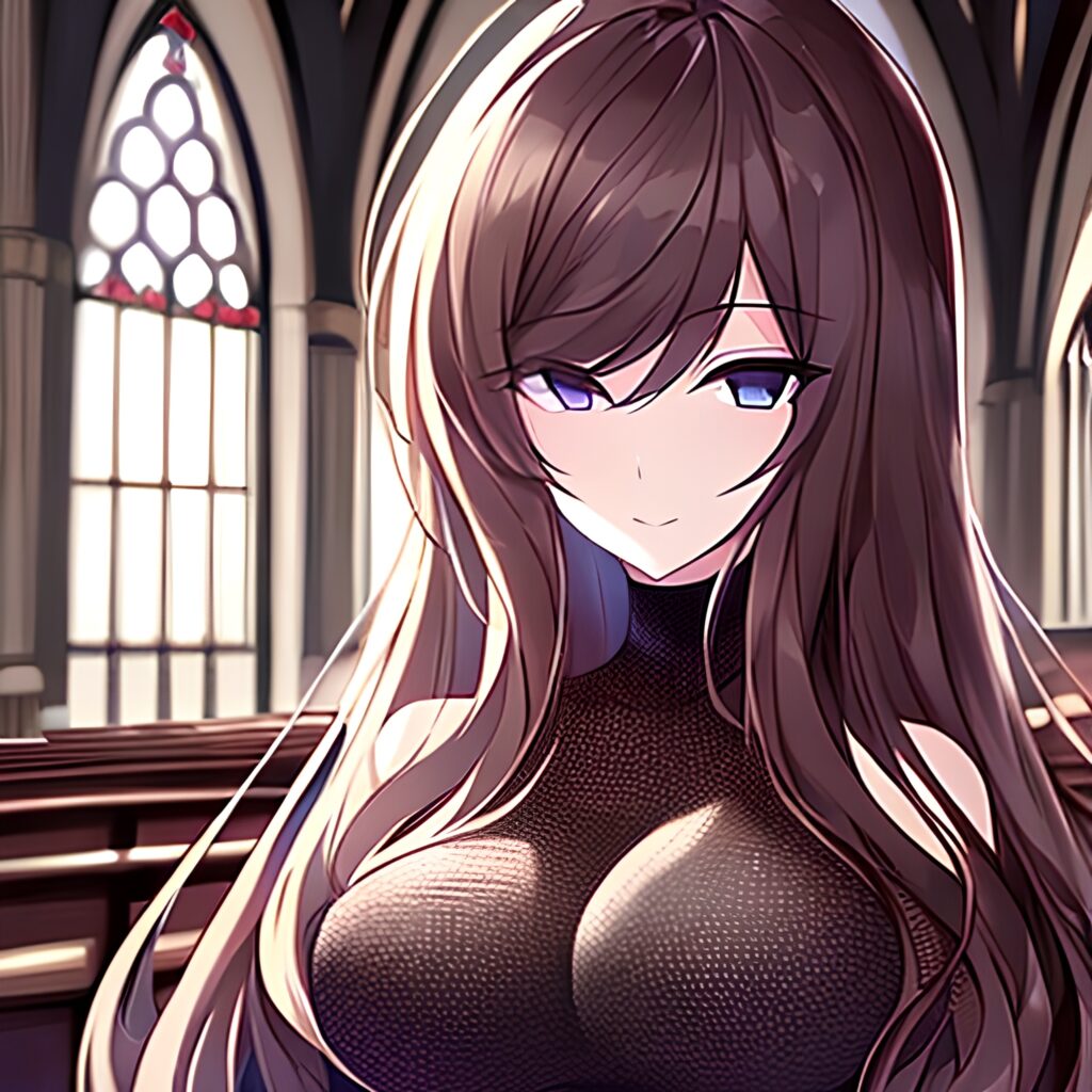 messy hair woman brunette church long hair fishnet
