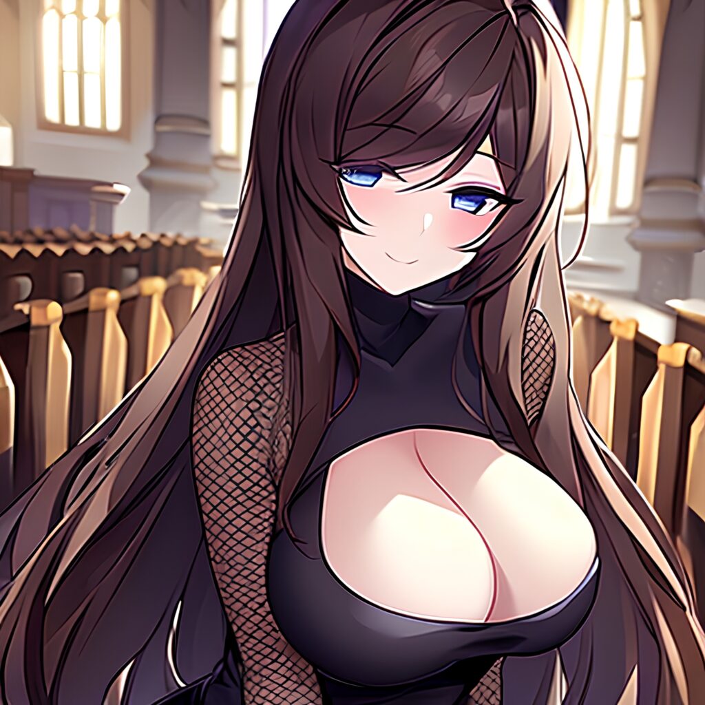 messy hair woman brunette fishnet church long hair 