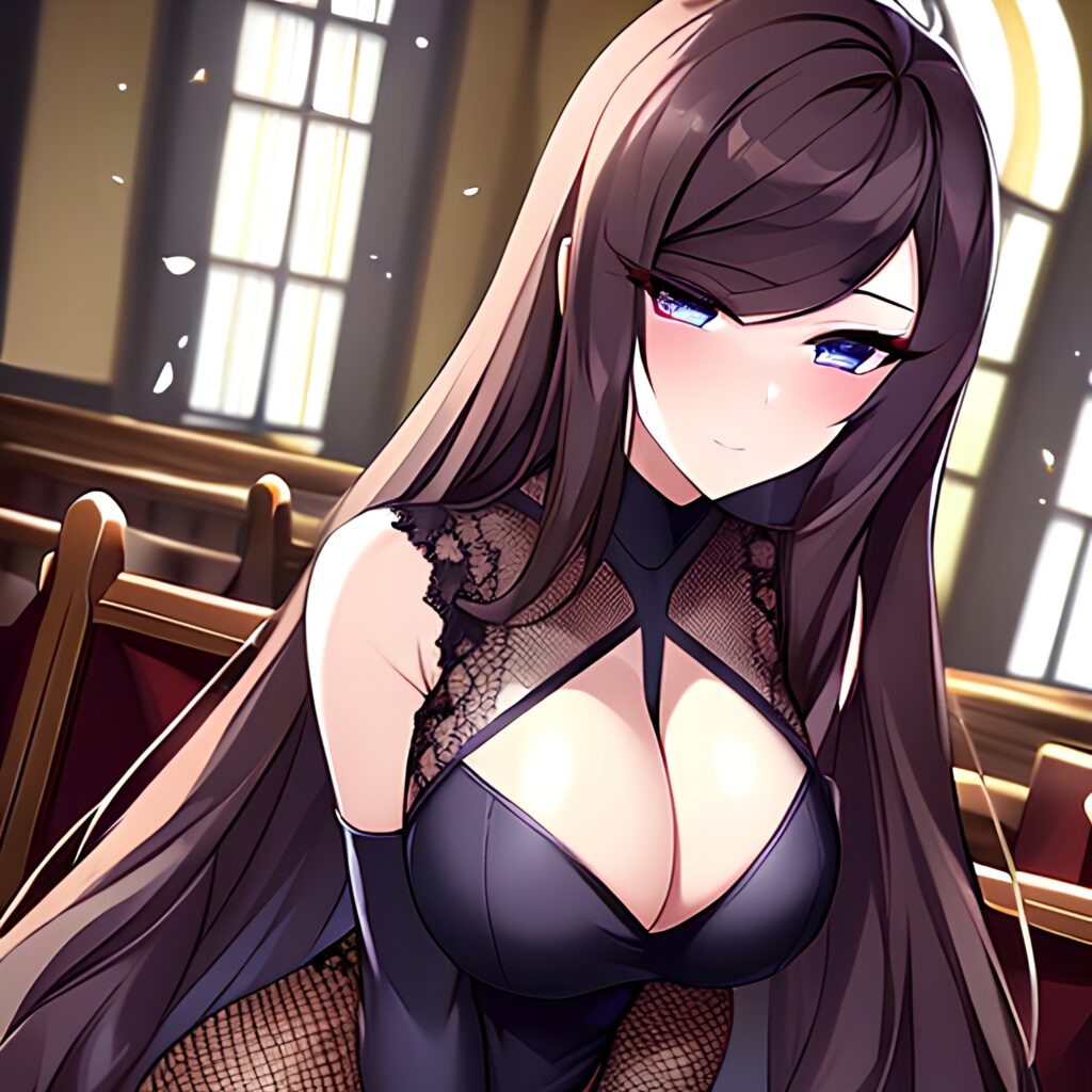 messy hair woman brunette fishnet church long hair