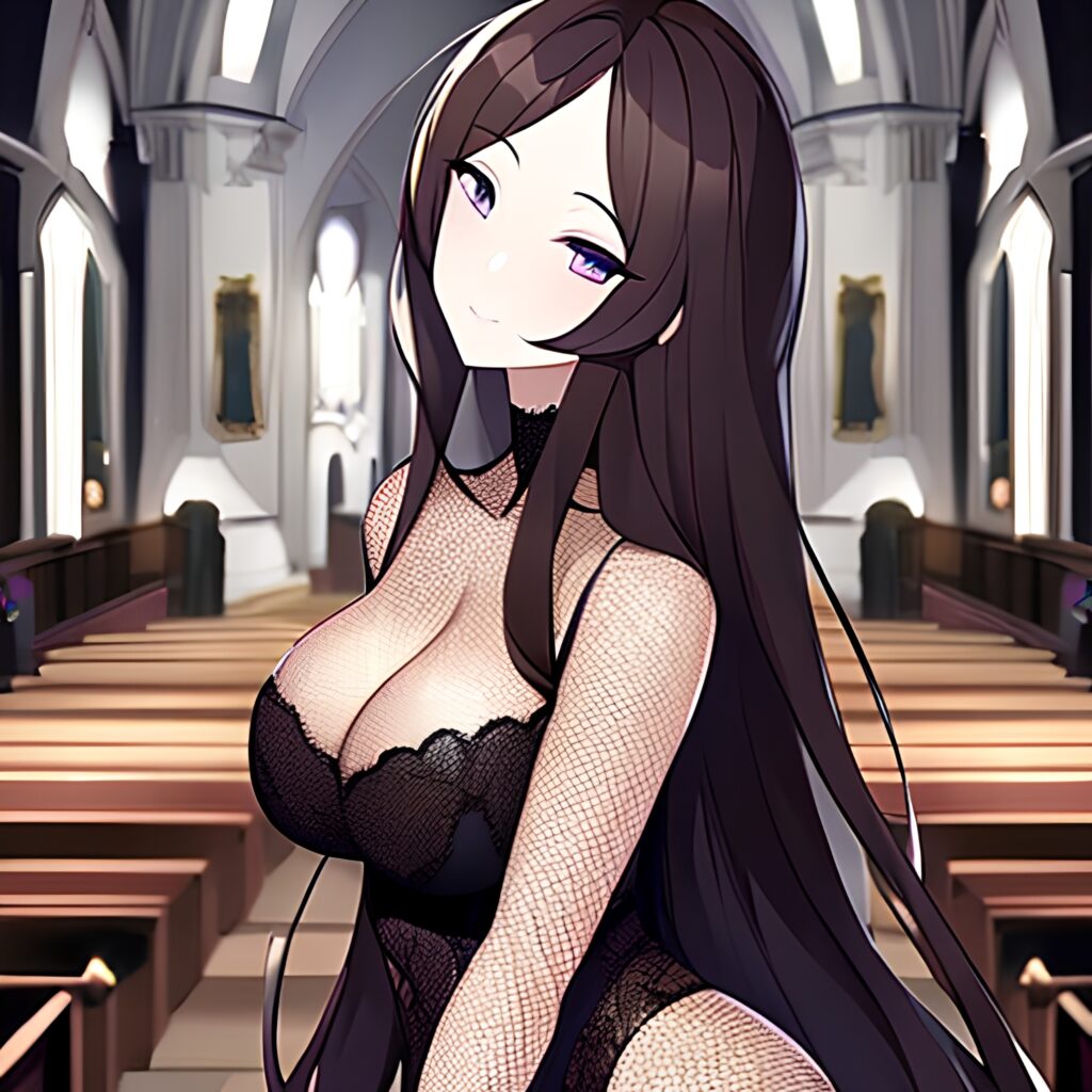 messy hair woman brunette fishnet church long hair 