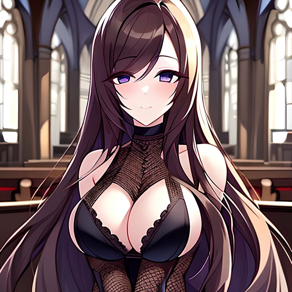 messy hair woman brunette fishnet long hair church 