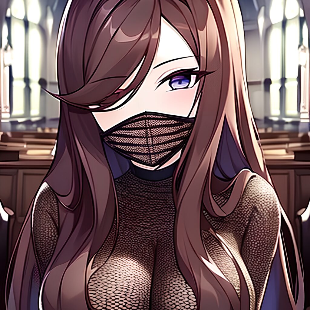 messy hair woman brunette fishnet long hair church 