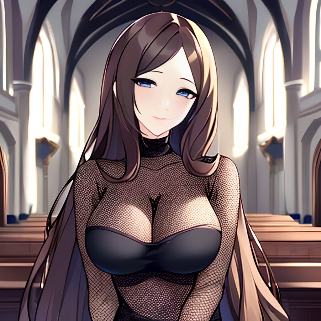 messy hair woman brunette fishnet long hair church 
