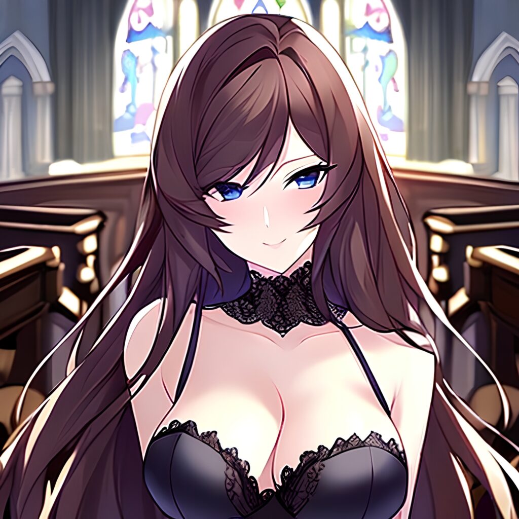 messy hair woman brunette long hair fishnet church 