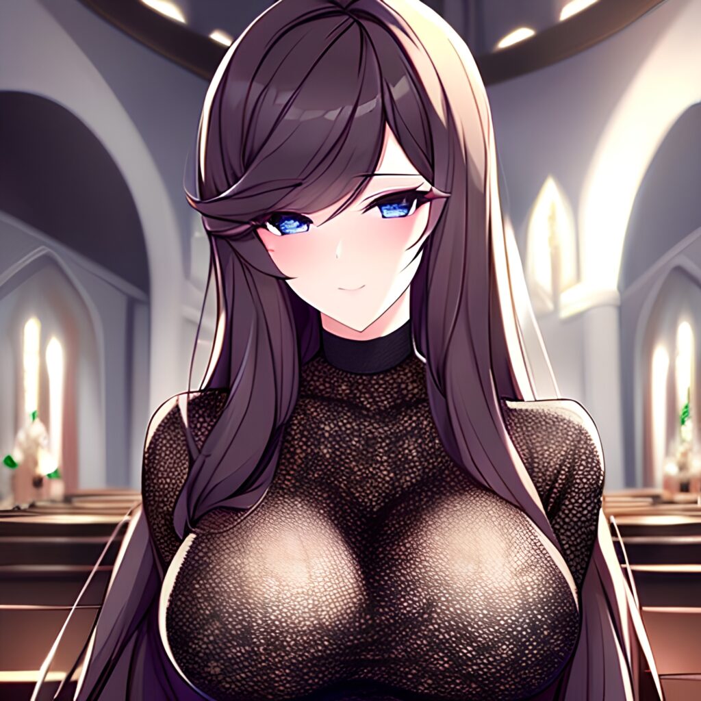 messy hair woman church brunette fishnet long hair 