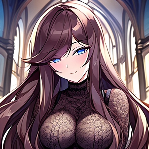 messy hair woman church brunette fishnet long hair 