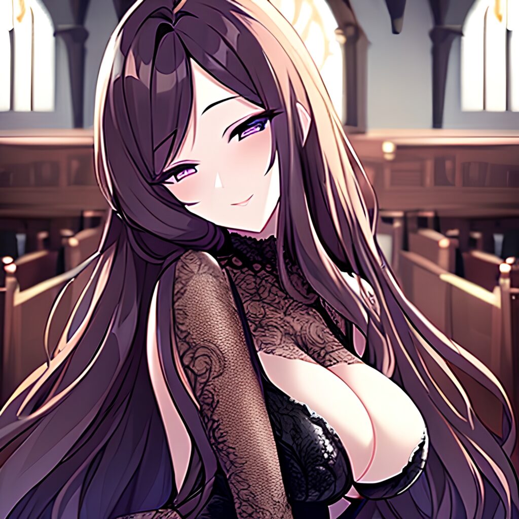 messy hair woman church brunette fishnet long hair 