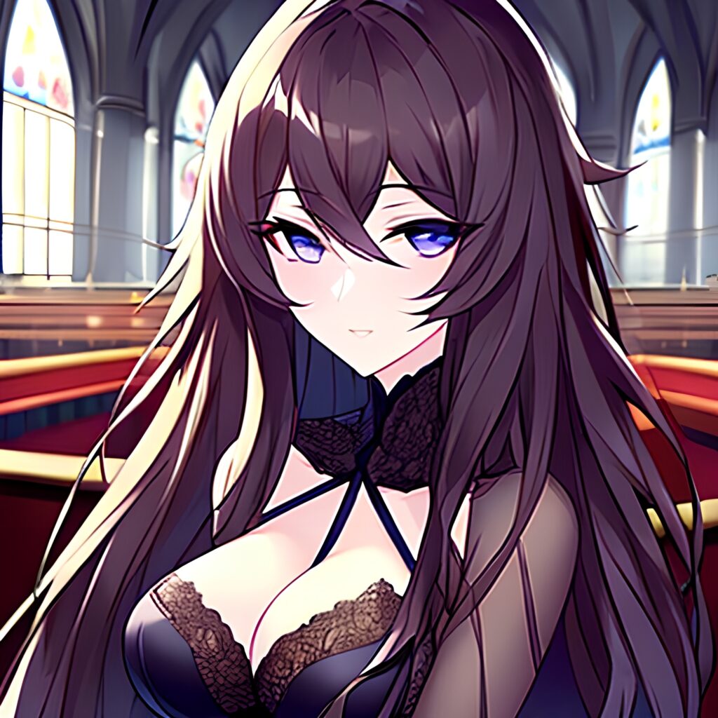 messy hair woman church brunette fishnet long hair 