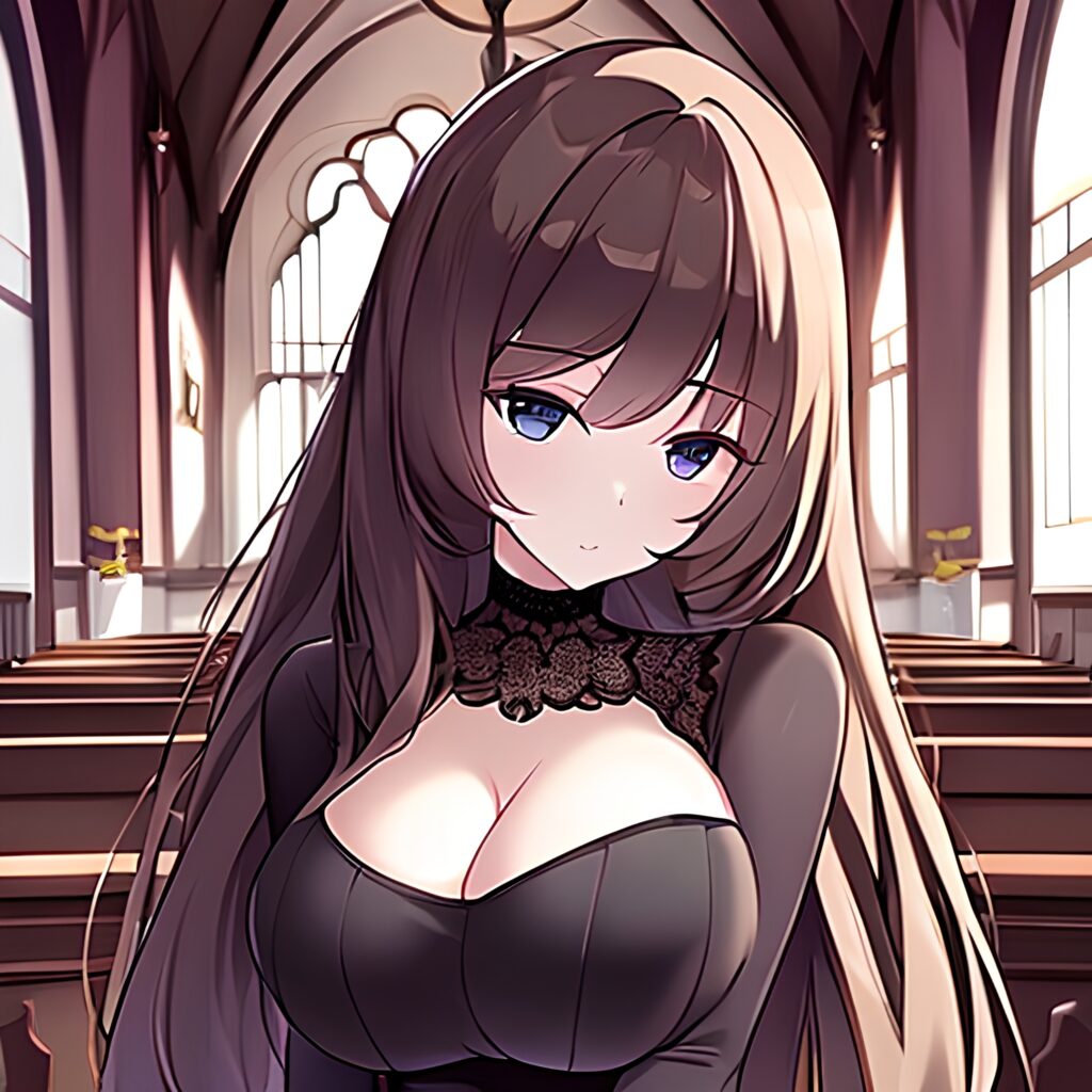 messy hair woman church brunette long hair fishnet 