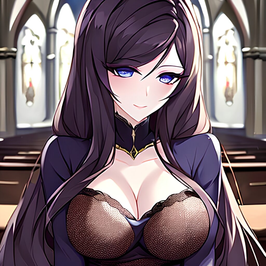 messy hair woman church fishnet brunette long hair 