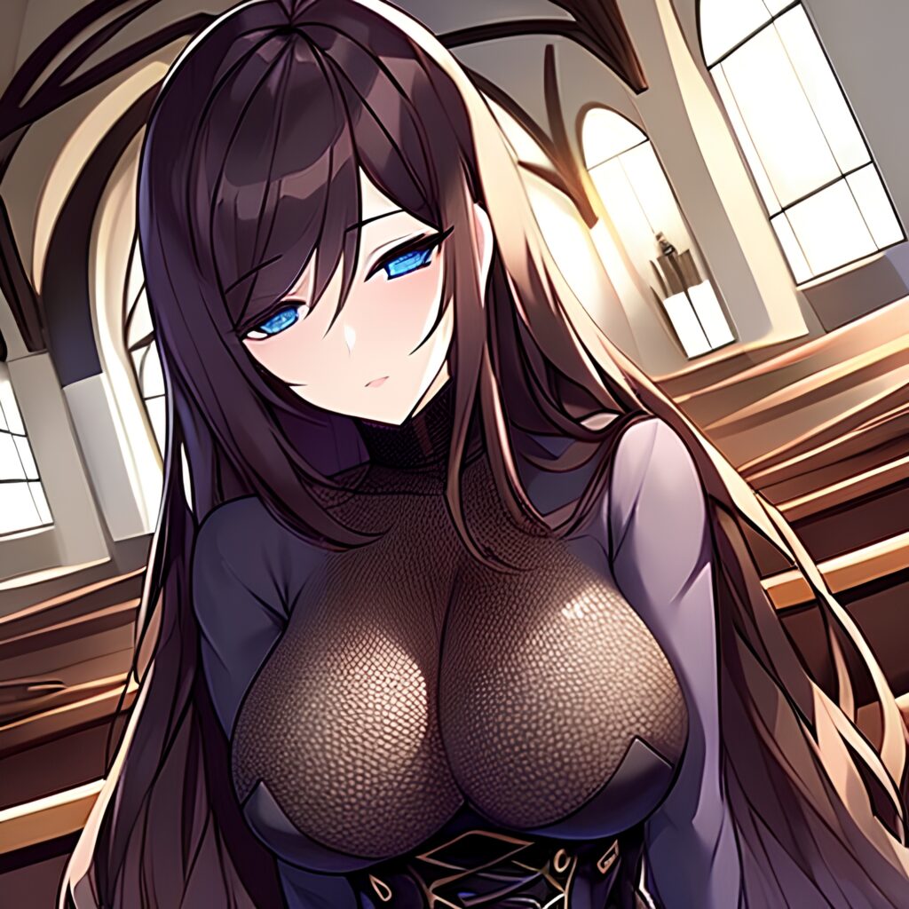 messy hair woman church fishnet brunette long hair 